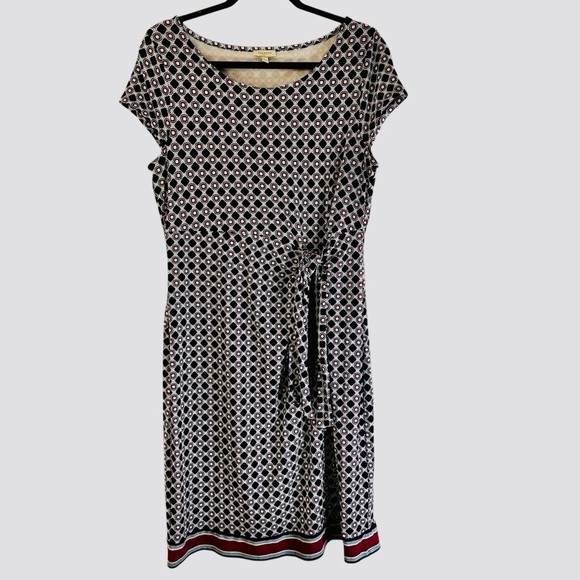 Talbots Dresses & Skirts - Talbots geometric print tie front dress with striped hem stretchy comfy